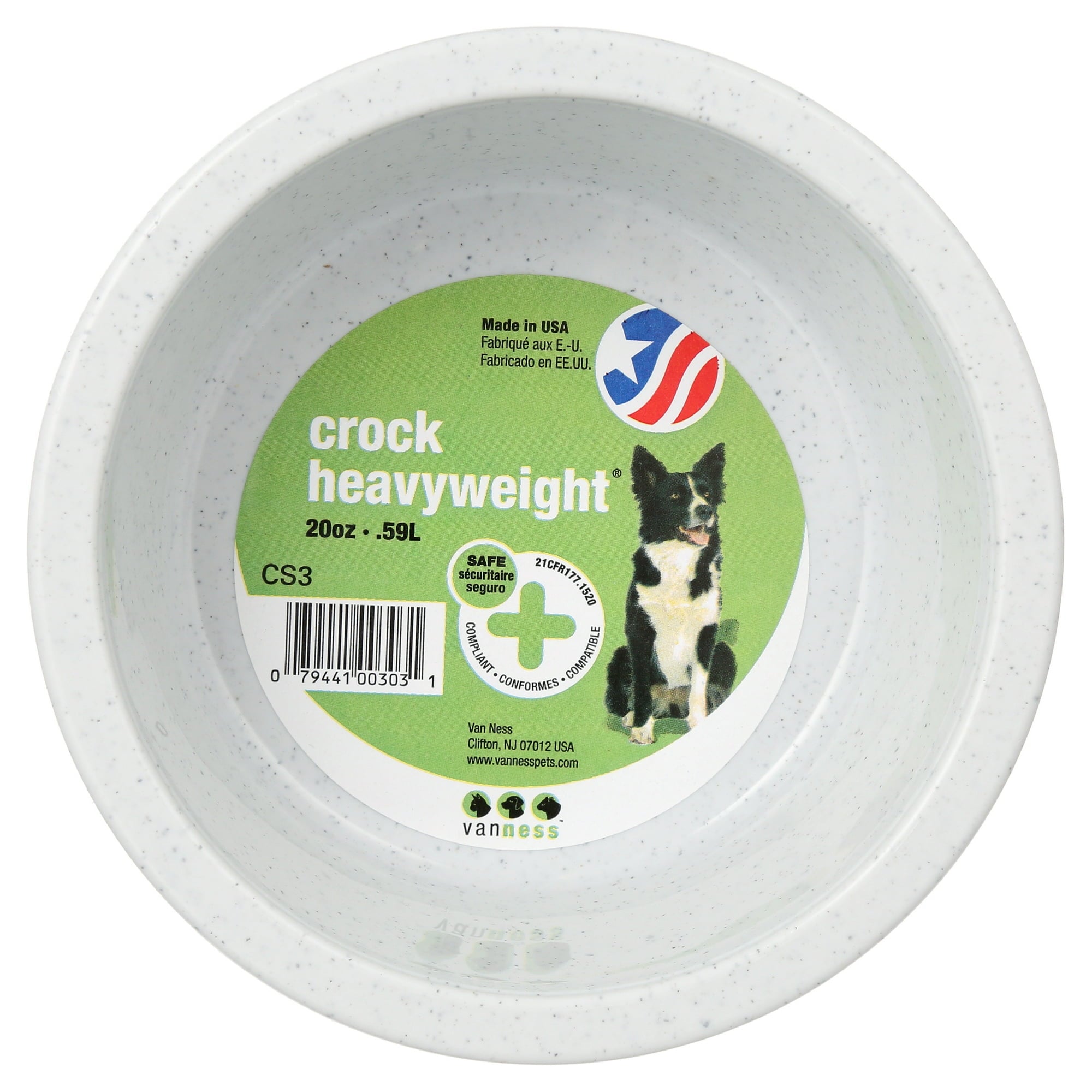 Van Ness Heavyweight Crock-Style Dish Bowl for Medium-Breed Dogs and Puppies - Medium - 20 Oz