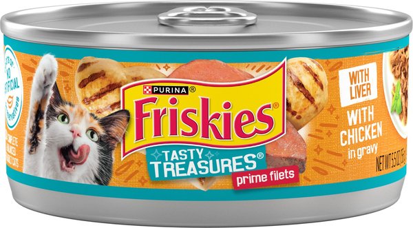 Purina Friskies Tasty Treasures Prime Filets Chicken and Liver in Gravy Canned Cat Food - 5.5 Oz - Case of 24