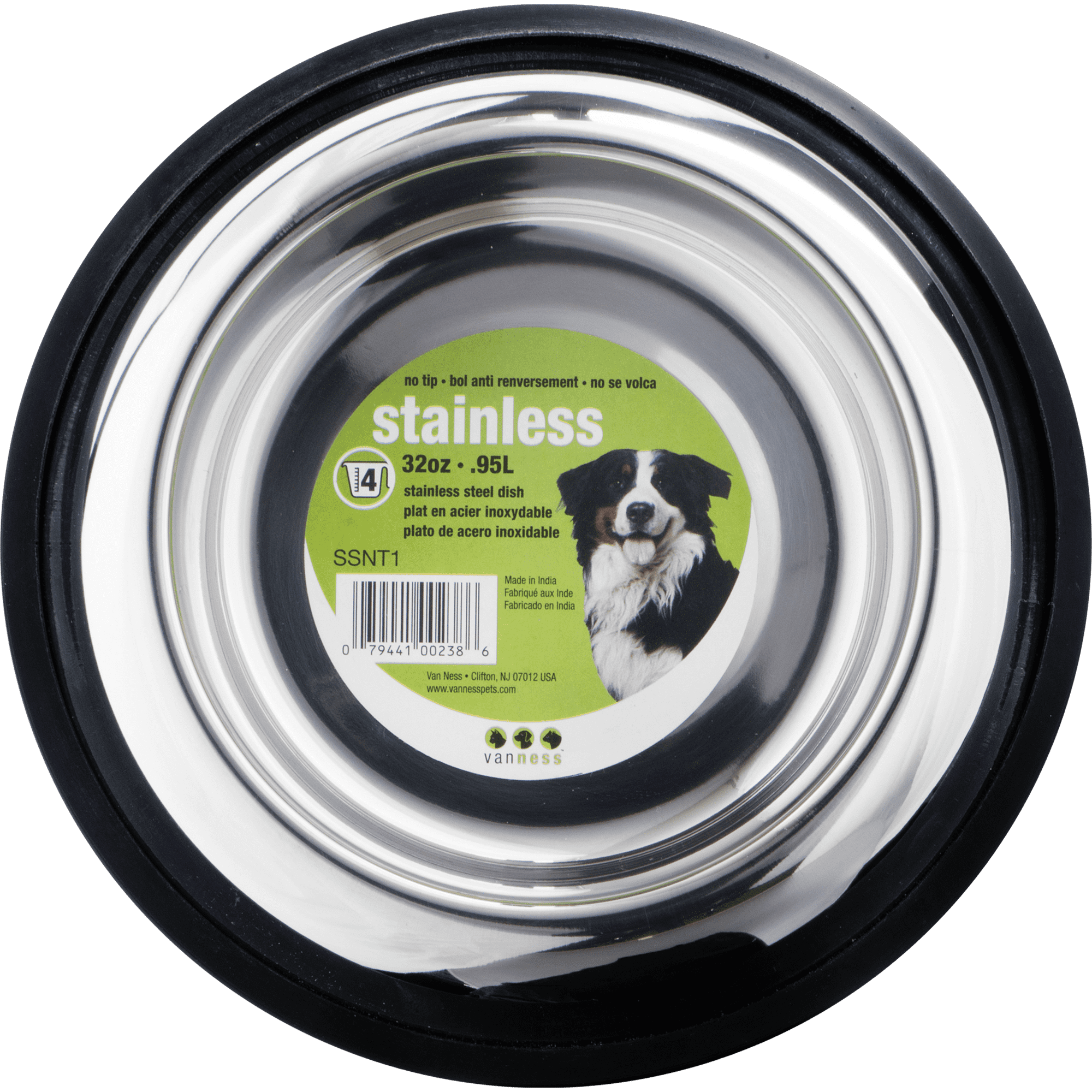 Van Ness Non-Skid and Non-Tip Stainless Steel Dog Bowl - Medium - 32 Oz