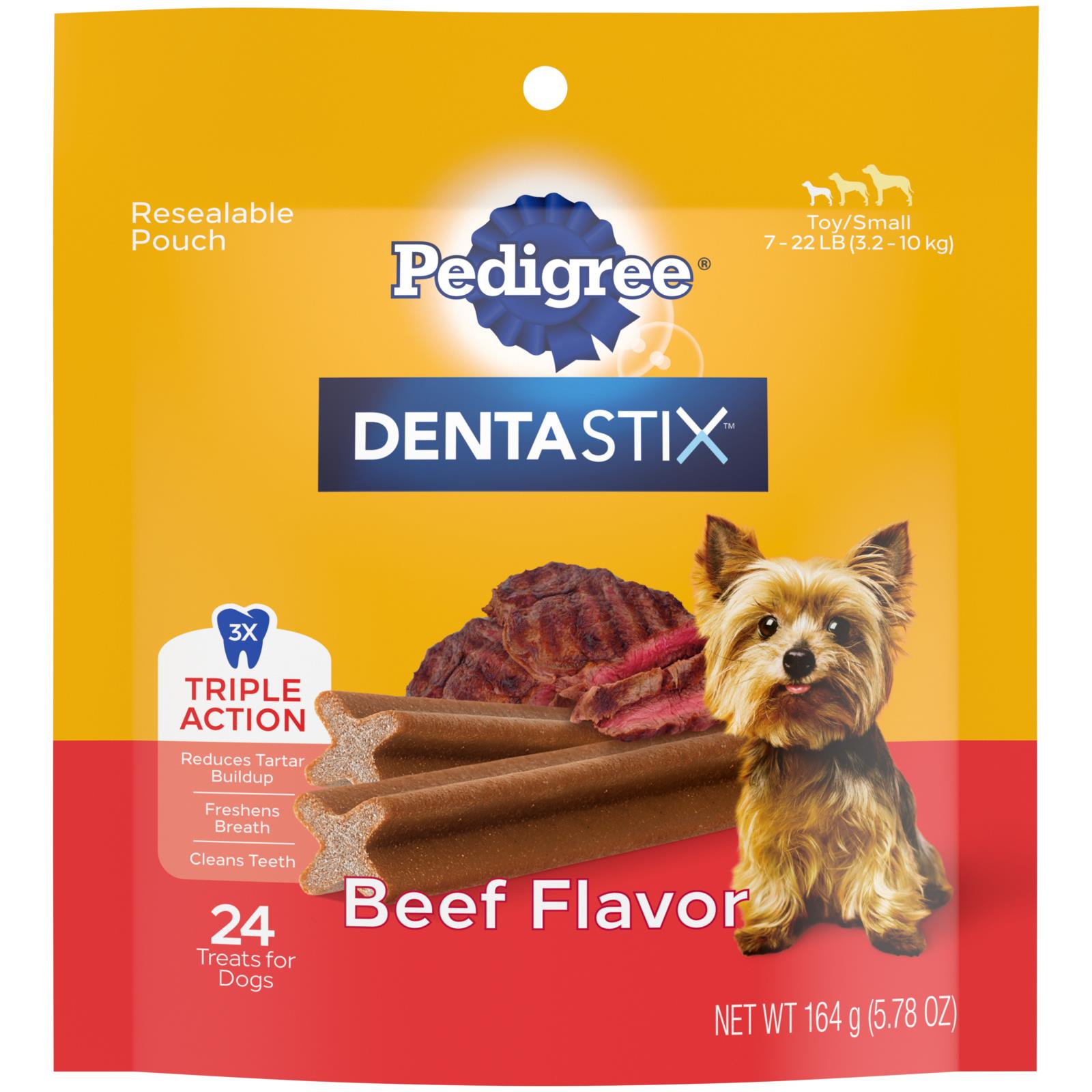 Pedigree DentaStix Beef Flavored Dental Dog Chews Treats 24 Pack - Mini - 5.78 Oz - Case of 7  