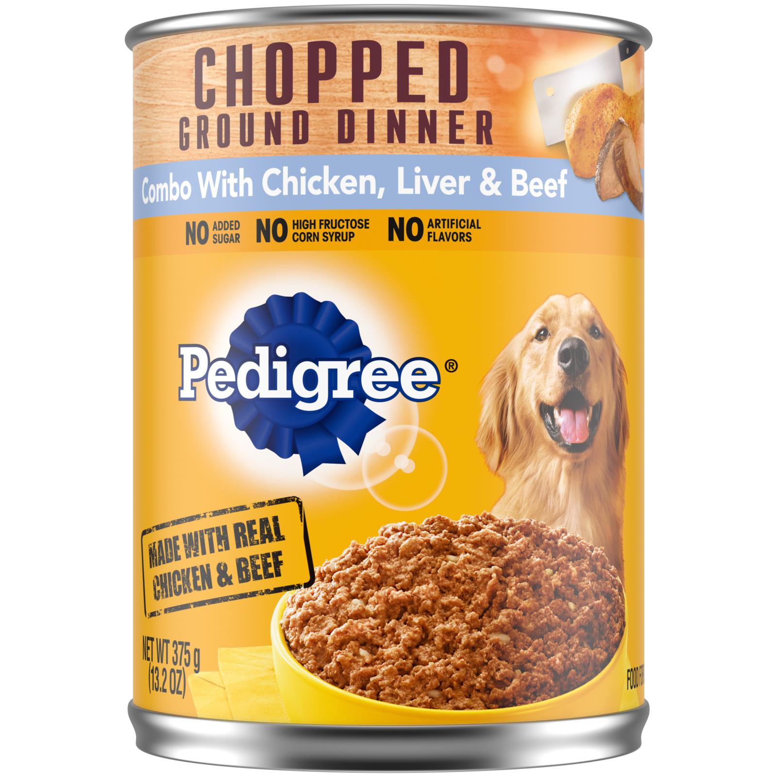 Pedigree Chopped Ground Dinner Chicken Beef and Liver Adult Canned Dog Food - 13.2 Oz - Case of 12  