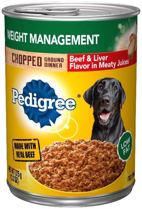 Pedigree Chopped Ground Dinner Weight Management Beef and Liver Adult Canned Dog Food - 13.2 Oz - Case of 12  