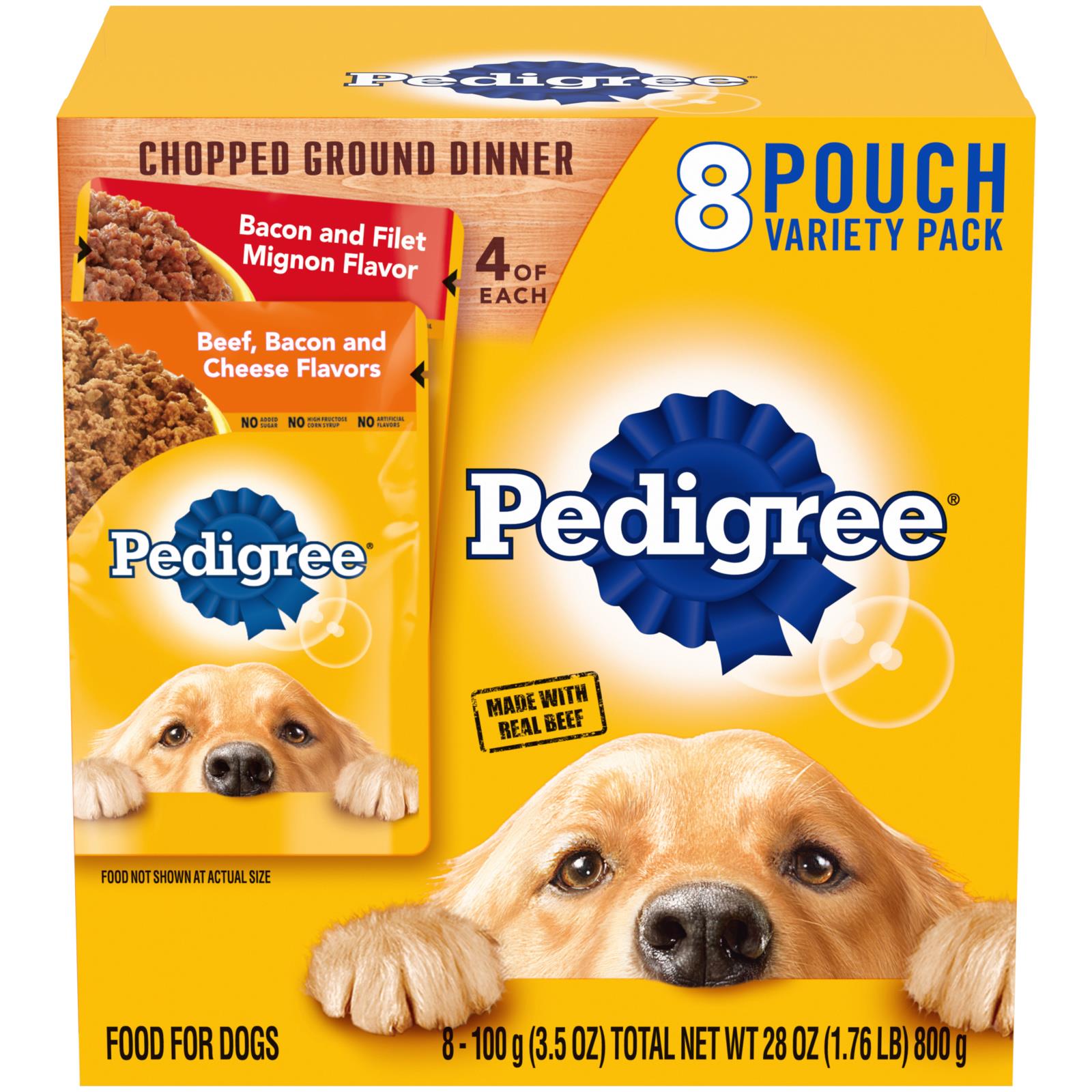 Pedigree Chopped Ground Dinner Filet Mignon Bacon and Chicken Wet Dog Food Pouch - Variety Pack - 3.5 Oz - Case of 16  