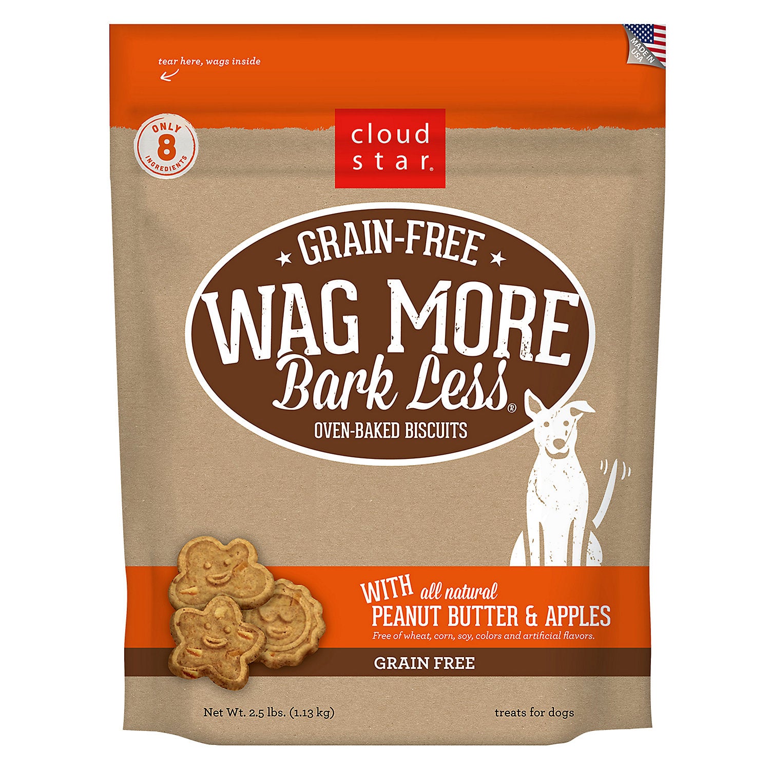 Cloudstar Wag More Bark Less Grain-Free Peanut Butter and Apple Crunchy Biscuit Dog Treats - 2.5 Lbs