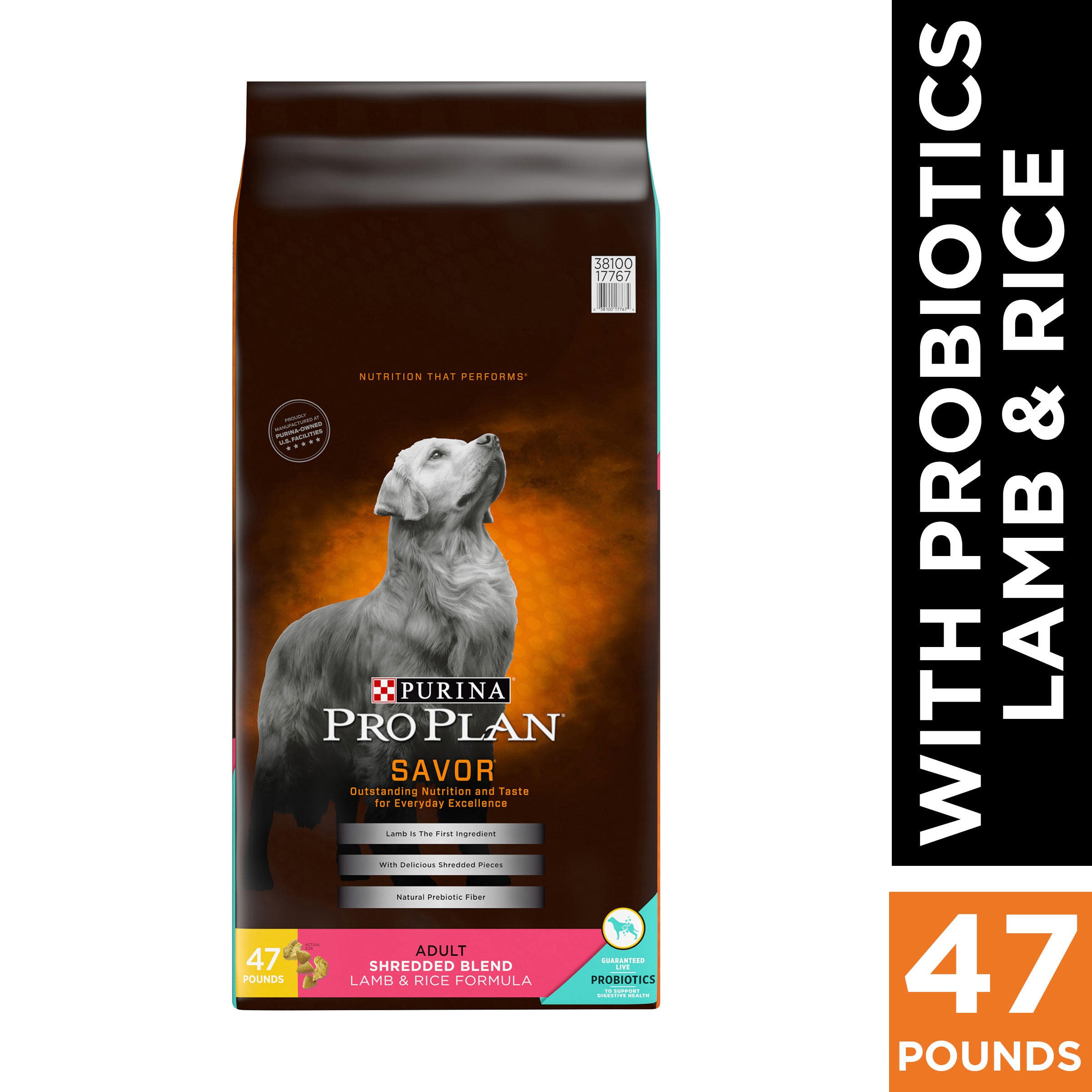 Purina Pro Plan Complete Essentials Shredded Blend High-Protein Lamb and Rice Adult Dry Dog Food 47 Pounds