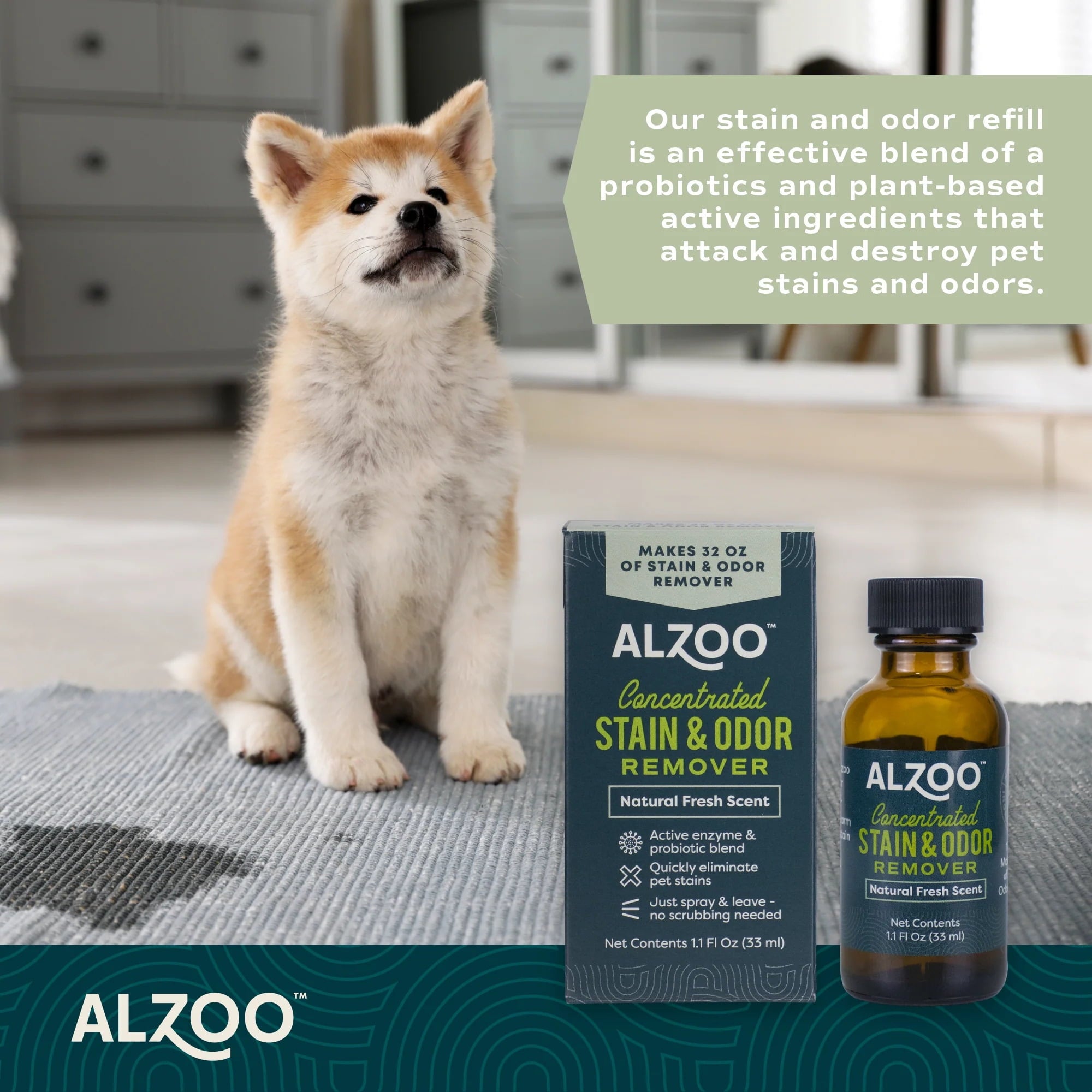 Alzoo Concentrated Enzyme-Based Sustainable Stain and Odor Remover Refill Bottle - 1.1 Oz     