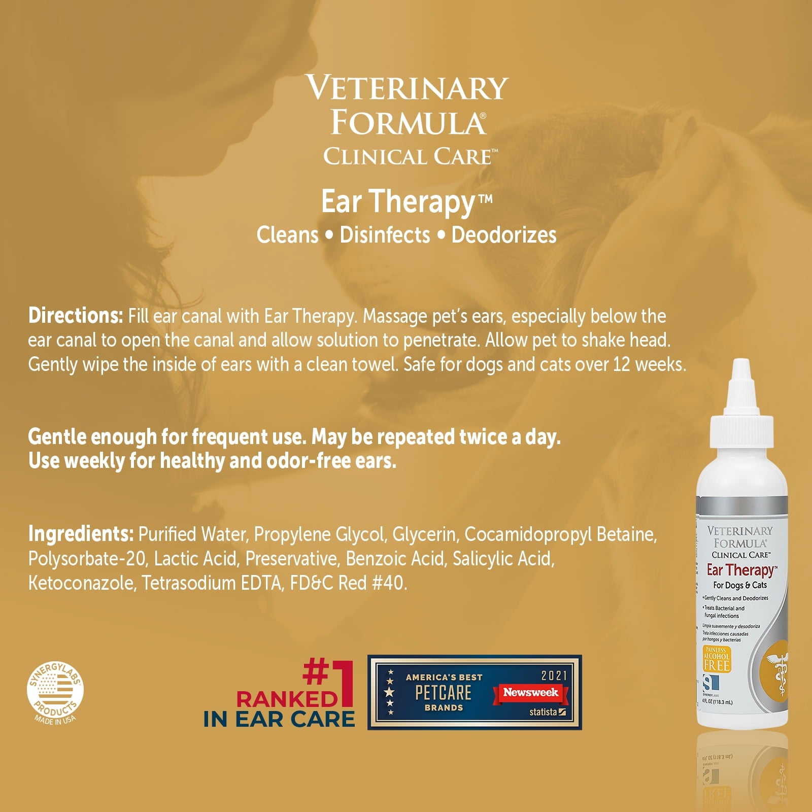 Synergy Labs Veterinary Formula Clinical Care Therapy Cat and Dog Ear Cleaner - 4 Oz