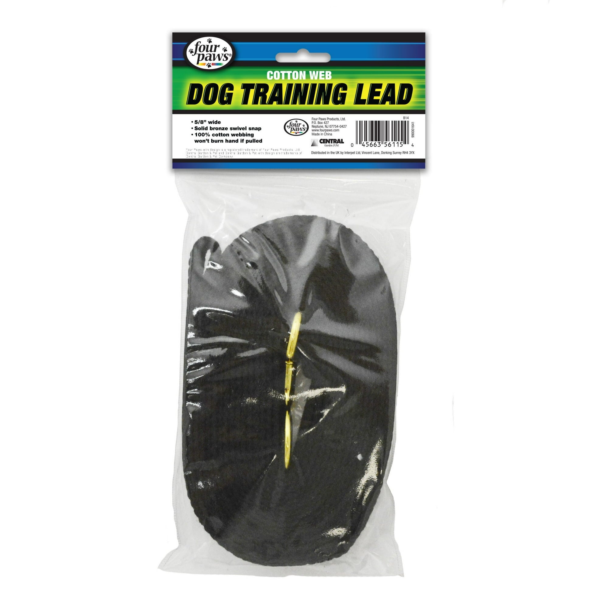 Four Paws Cotton Web Training Dog Lead Leash - Black - 15 Feet