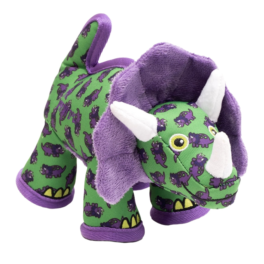 The Worthy Dog Triceratops Dinosaus Patterned Squeak Nylon and Plush Dog Toy