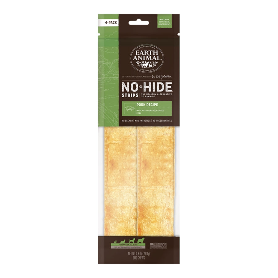 Earth Animal  No Hide Strips Pork Flavored Natural Dog Chews - 4 Pack