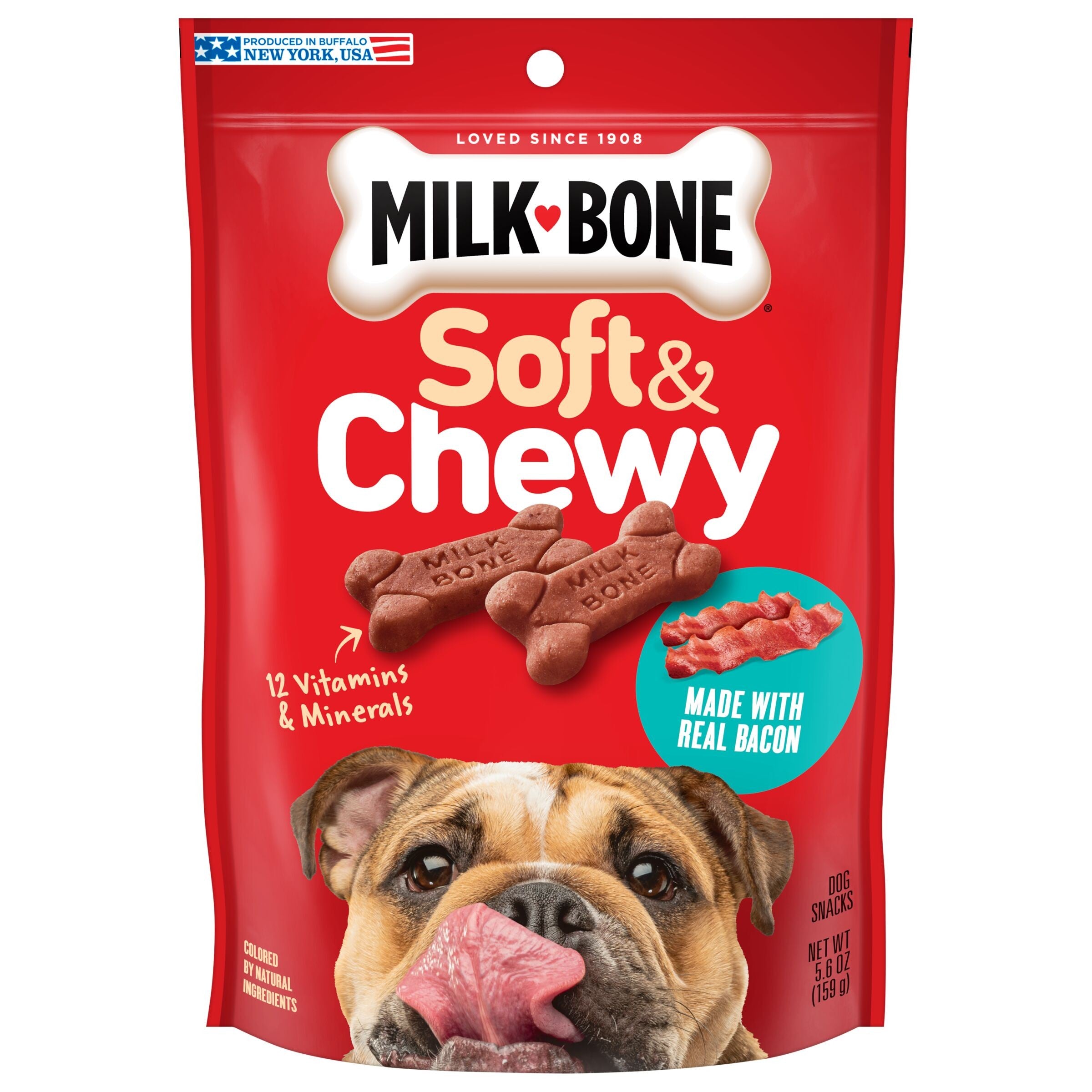 Milk-Bone Real Bacon Flavored Bone Soft and Chewy Dog Treats - 5.6 Oz - Case of 10