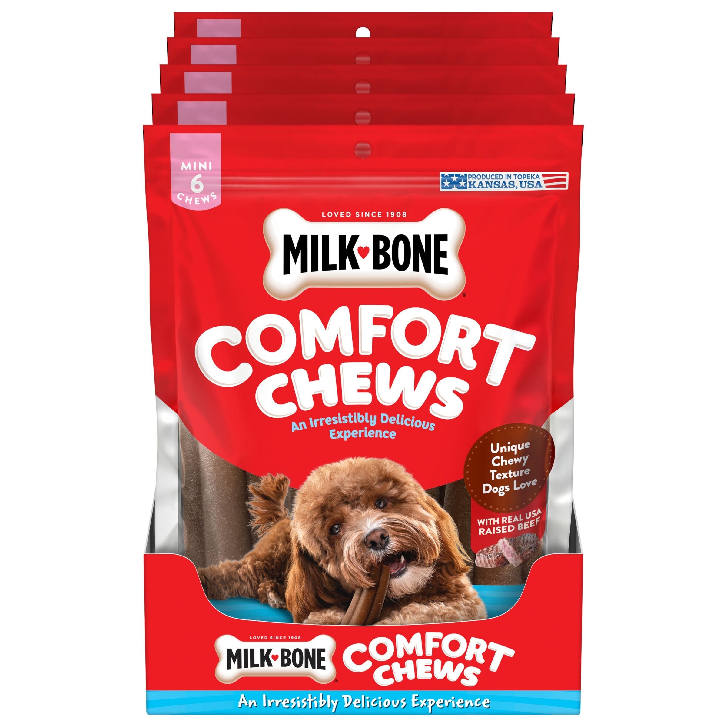 Milk-Bone Rawhide-Free Comfort Chews Beef Flavored Soft and Chewy Dog Treats - Mini - 7.4 Oz - 6 Count -  5 Pack