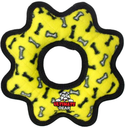 Tuffy's Ultimate Gear Ring Bone-Patterned Float and Squeak Nylon and Plush Fetch Dog Toy - Yellow  