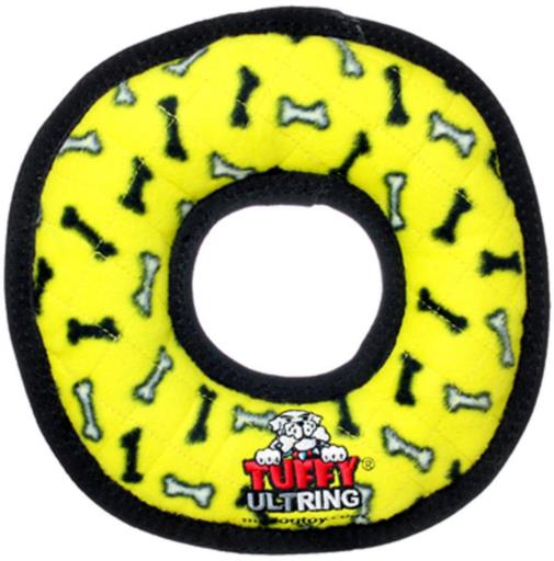 Tuffy's Ultimate Ring Bone-Patterned Float and Squeak Nylon and Plush Fetch Dog Toy - Yellow  