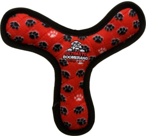 Tuffy's Ultimate Boomerang Paw-Patterned Float and Squeak Nylon and Plush Fetch Dog Toy - Red  