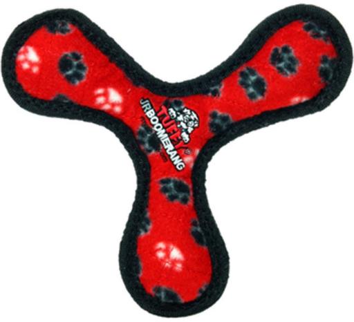 Tuffy's Junior Paw-Patterned Bowmerang Float and Squeak Nylon and Plush Fetch Dog Toy - Red - Small  