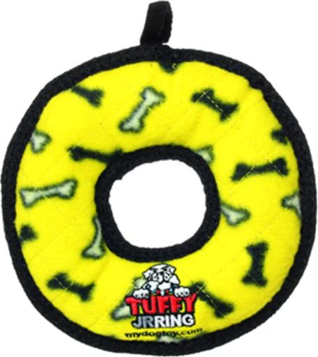 Tuffy's Junior Ring Bone-Patterned Float and Squeak Nylon and Plush Fetch Dog Toy - Yellow - Small  