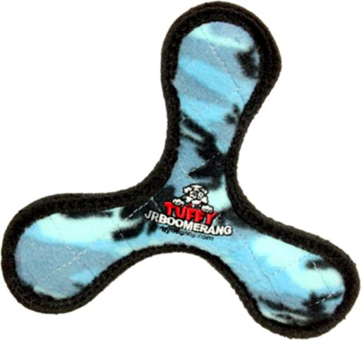 Tuffy's Junior Ultimate Boomerang Float and Squeak Nylon and Plush Fetch Dog Toy - Camo Blue - Small  