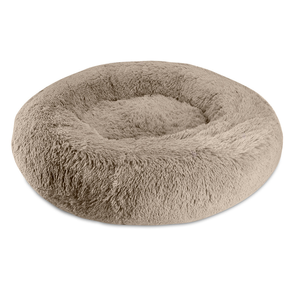Arlee Rover Shaggy Round Calming Pet Bed - Taupe - Medium - L26 X W:26 X H:10
