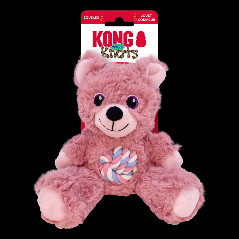 Kong Knots Teddy Bear Internally Knotted Low-Stuffing Squeak and Plush Dog Toy - Brown - Medium