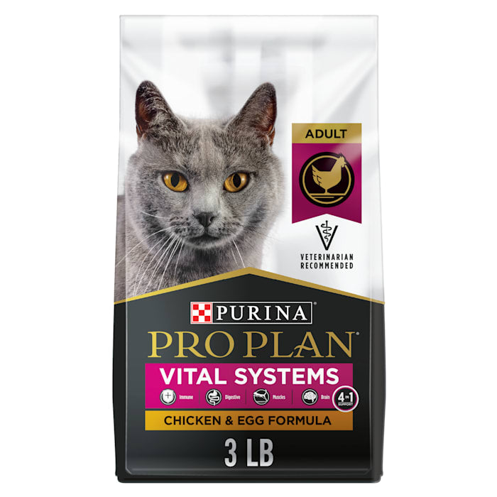 Purina Pro Plan Vital Systems 4-in-1 Support Chicken and Egg Adult Dry Cat Food 3 Lbs - Case of 6