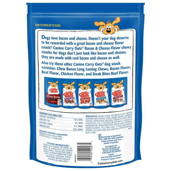 Canine Carry Outs Bacon and Cheese Flavored Soft and Chewy Dog Treats - 22.5 Oz - 6 Pack