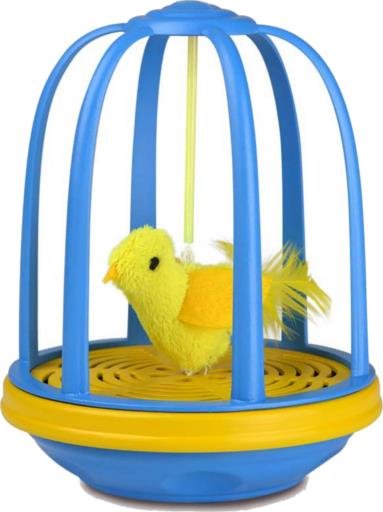 OurPets Bird In Cage Electronic Teasing Bird Soundmaking Cat Toy - Blue/Yellow  