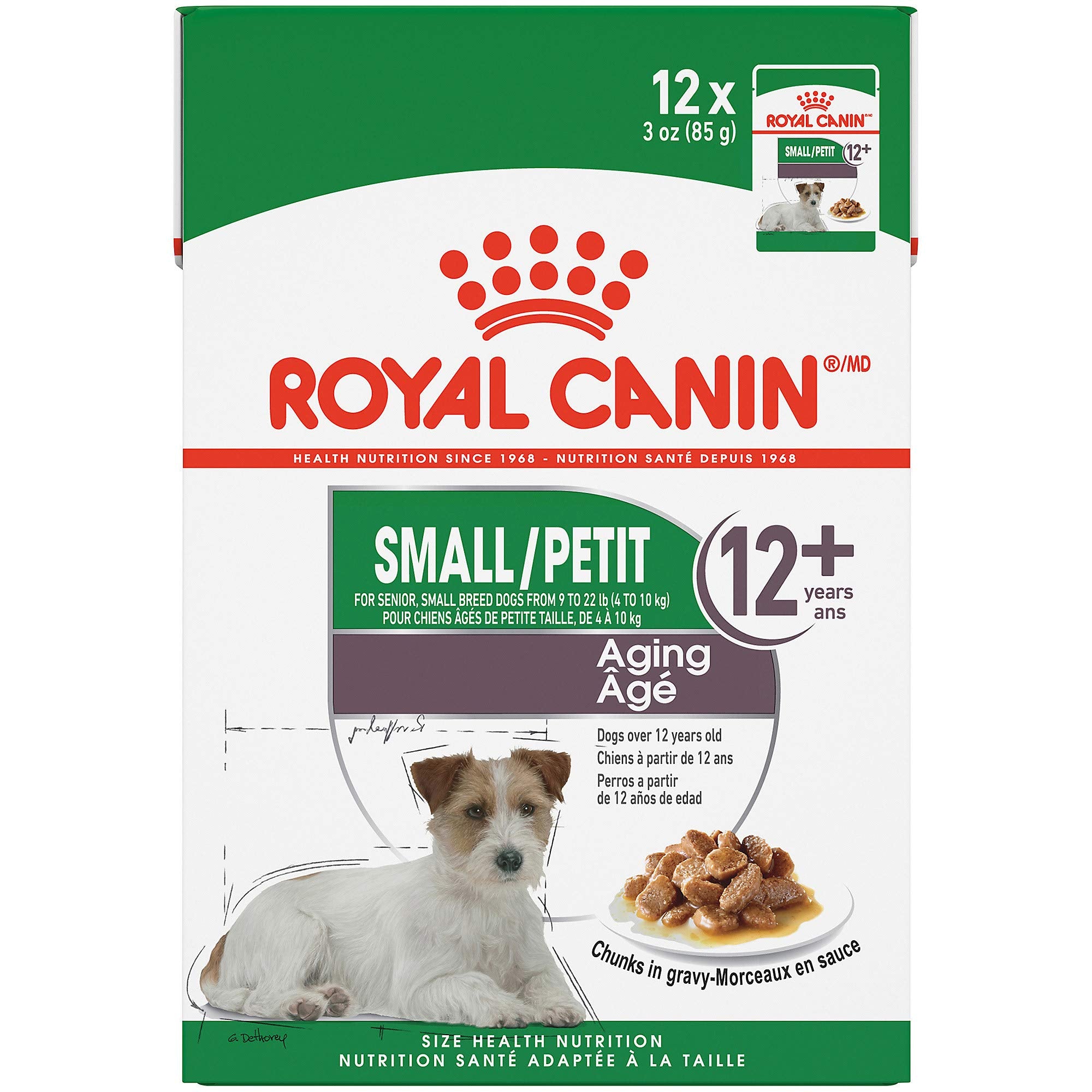 Royal Canin Size Health Nutrition Chunks in Gravy Small-Breed Aging Adult Senior 12+ Wet Dog Food Pouch - 3 Oz - Case of 12  