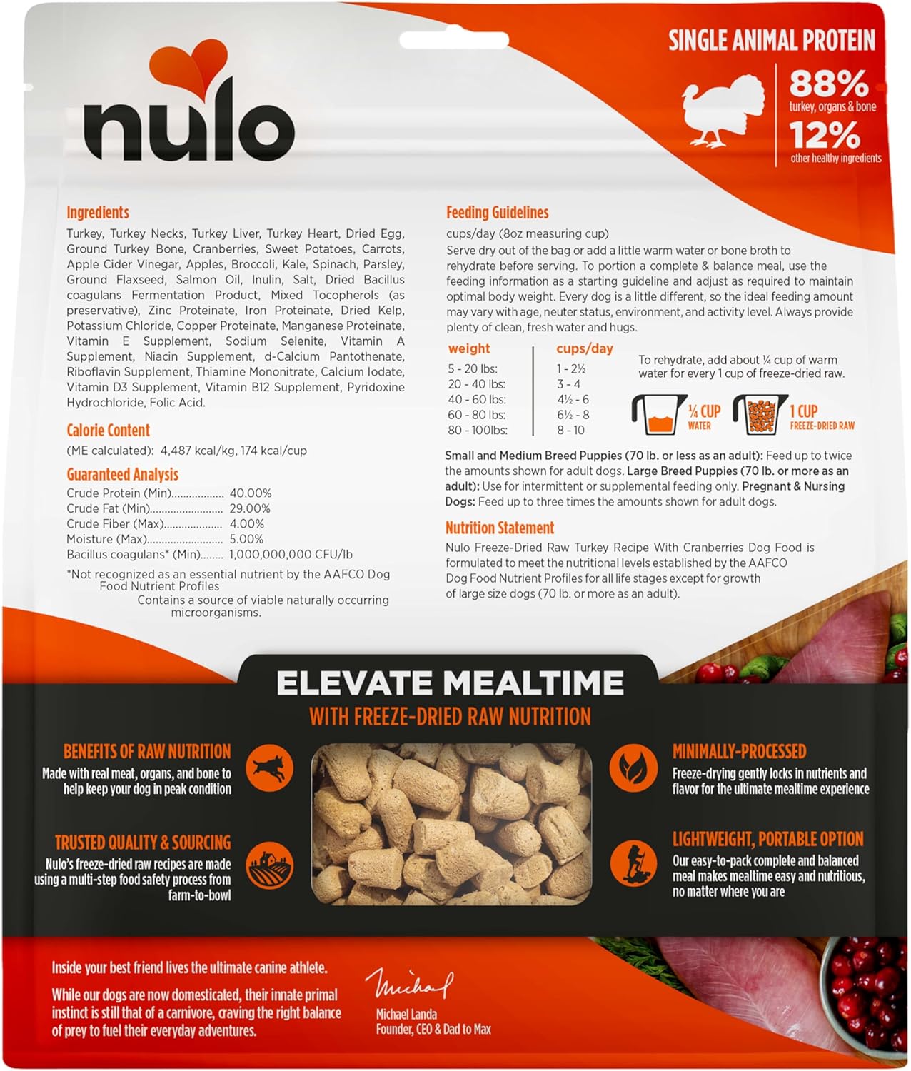 Nulo Grain-Free Freeze-Dried Raw Turkey with Cranberries Complete and Balanced Dry Dog Food