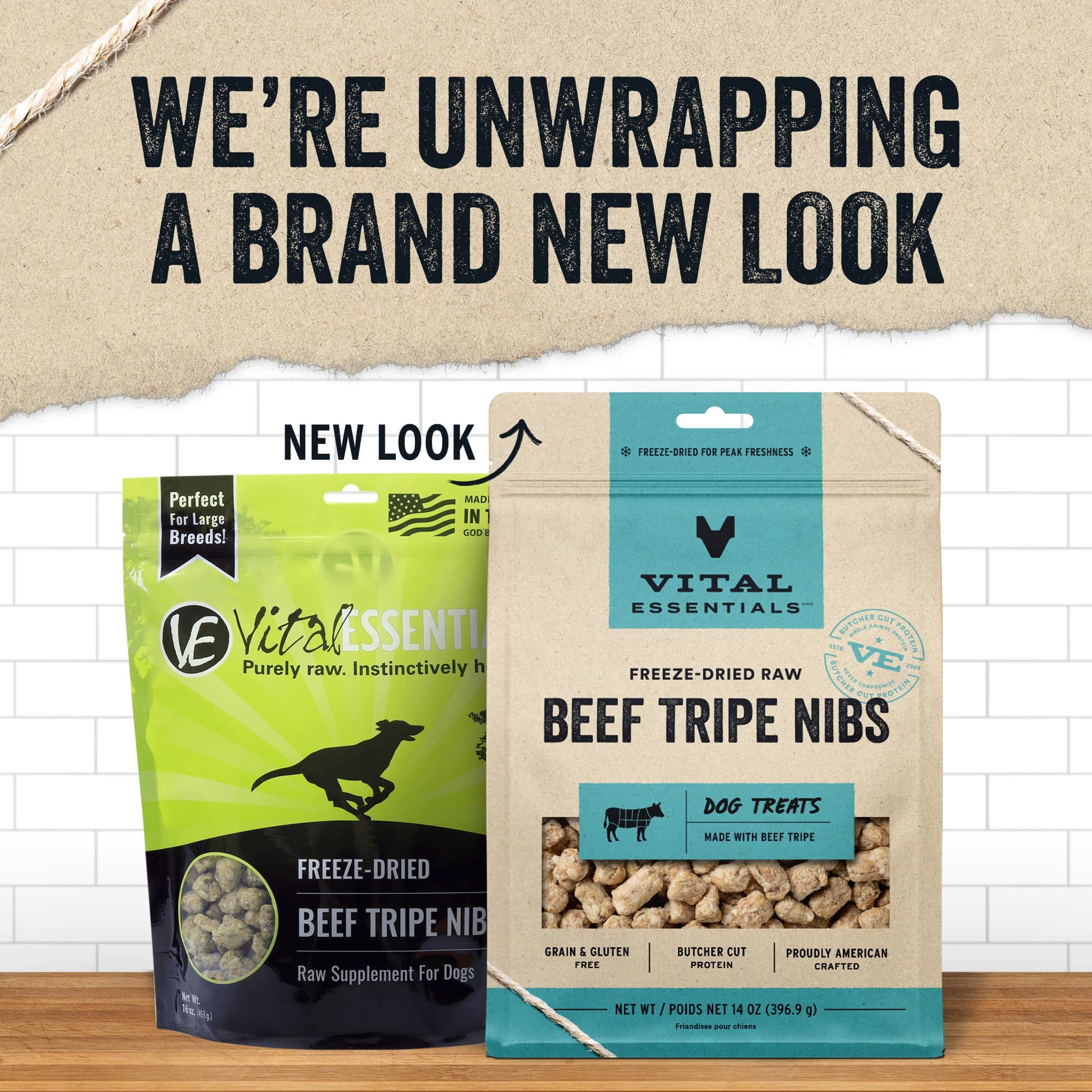 Vital Essential's Grain-Free Beef Tripe Nibs Freeze-Dried Dog Treats or Food - 14 Oz  