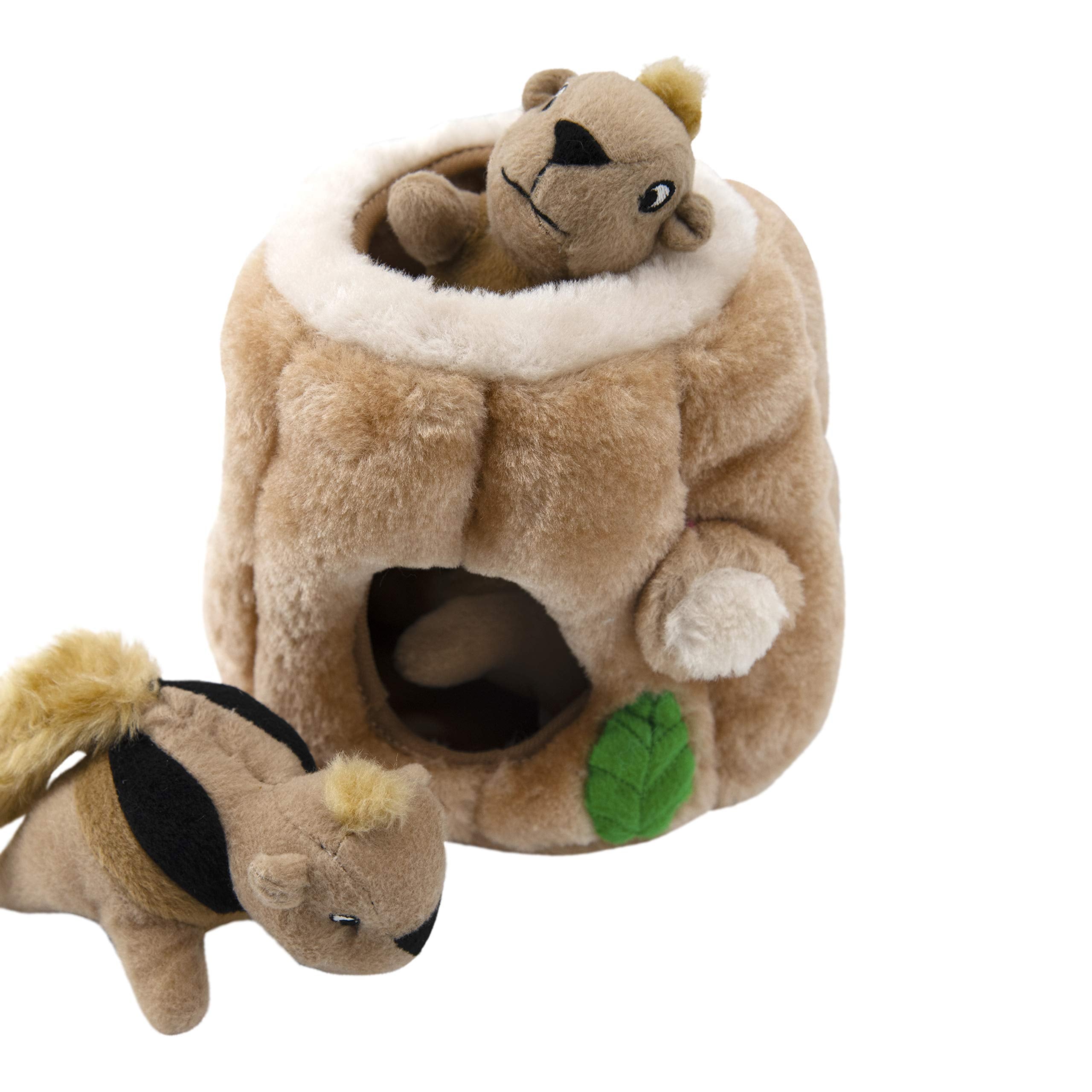 Outward Hound Hide-a-Squirrel Interactive Squeak and Plush Dog Toy - Brown - Medium  