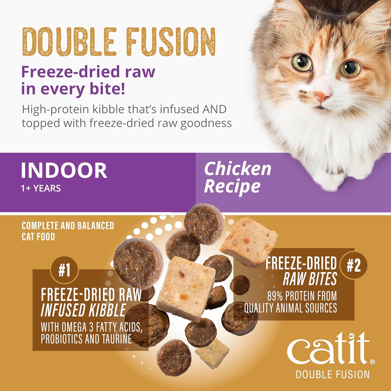 Catit Recipes Double-Fusion High-Protein Chicken Recipe Indoor Cats Freeze-Dried Raw Dry Cat Food - 10 Lbs