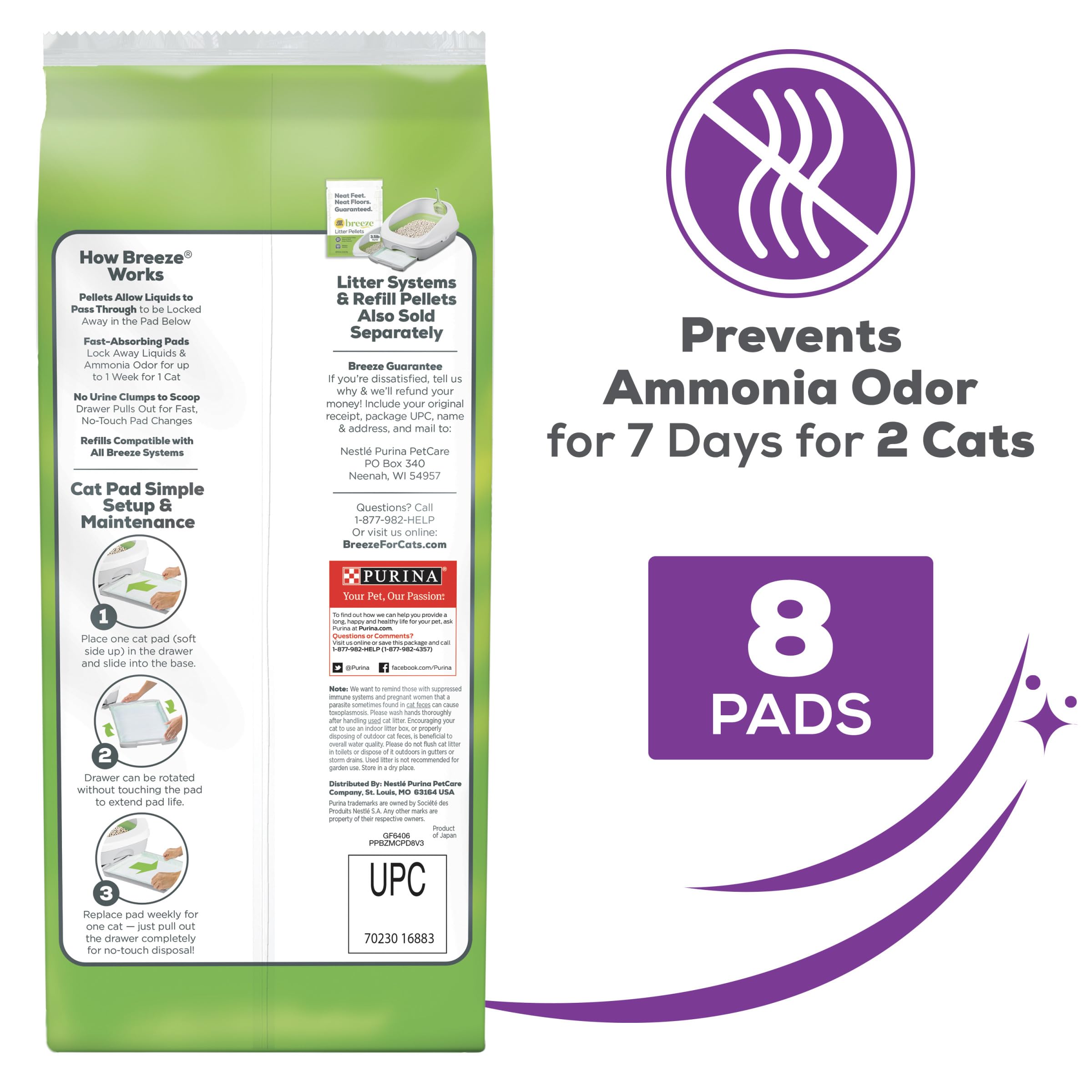 Purina Tidy Cats Breeze Pads Cat Litter Accessories Multi-Cat Strength Refill Pack - 8 Count - Case of 6  