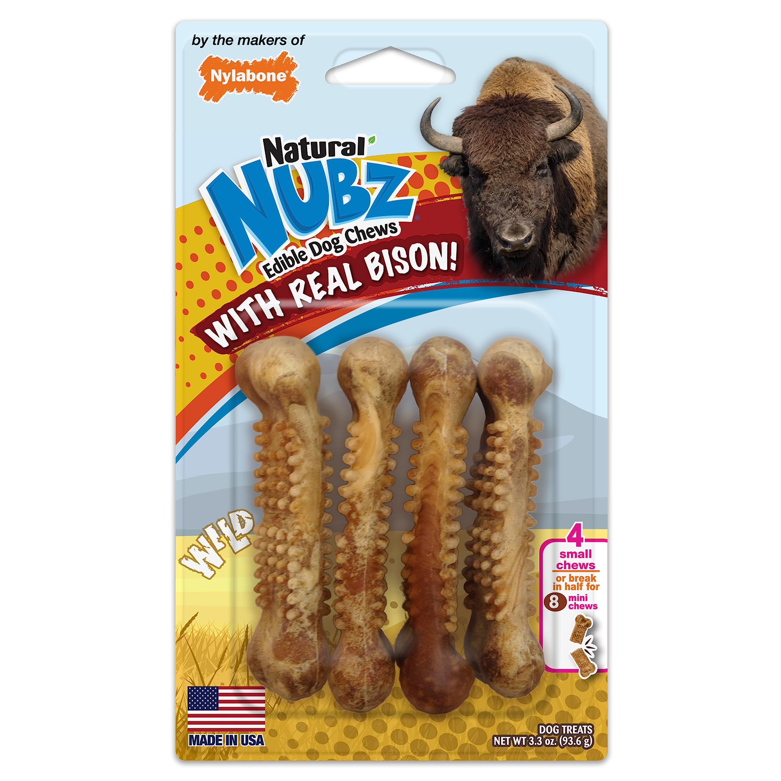 Nylabone Edible Natural Nubz Real Bison Flavored Natural Dog Chew Treats - Small/Regular - 4 Pack Default Title
