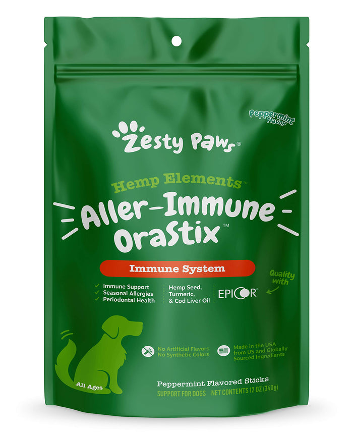 Zesty Paws Hemp Elements Aller-Immune OraStix Peppermint Flavor Dental Dog Treats - 12 Oz