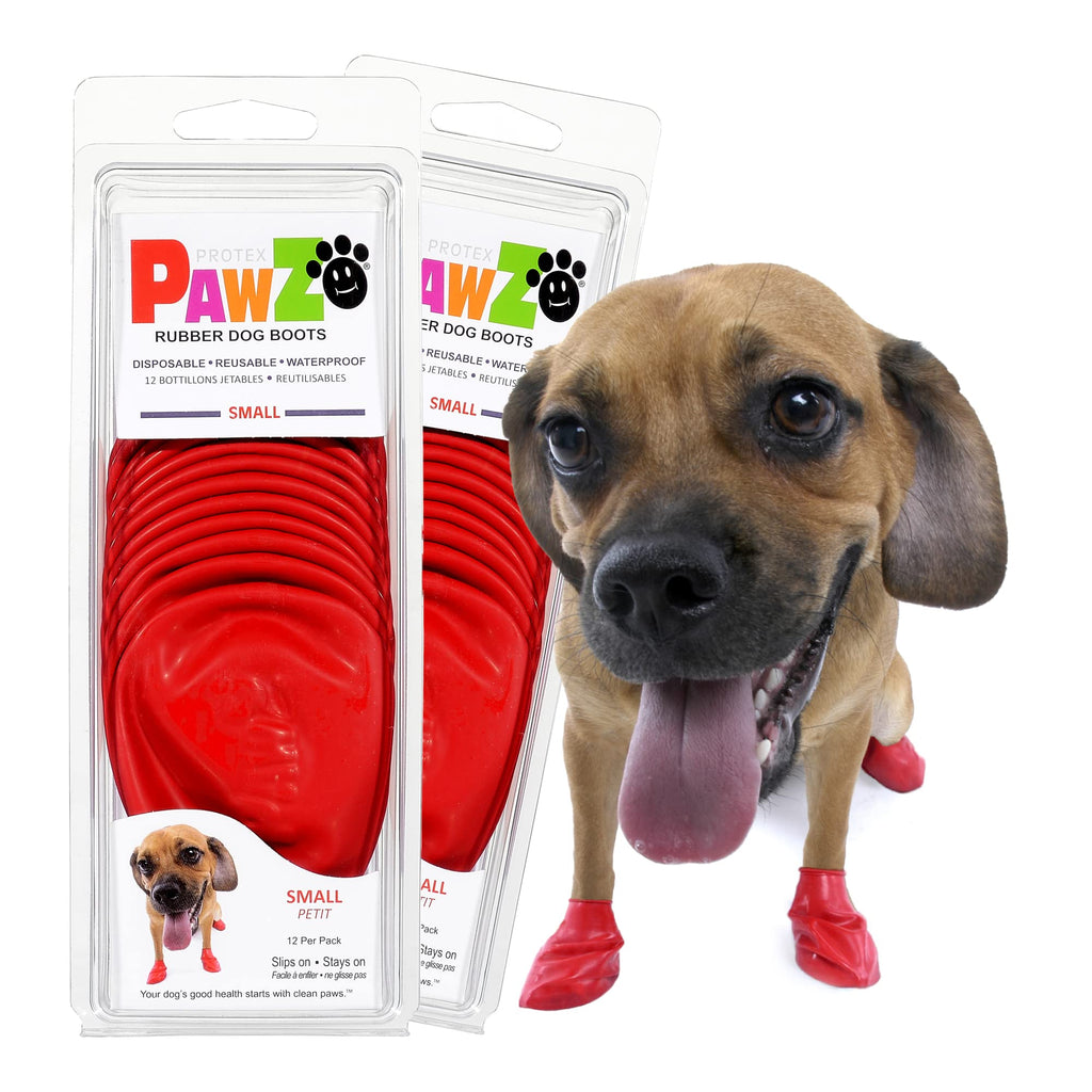 Pawz Waterproof Disposable and Reusable Rubberized Dog Boots - Red - Small - 12 Pack  