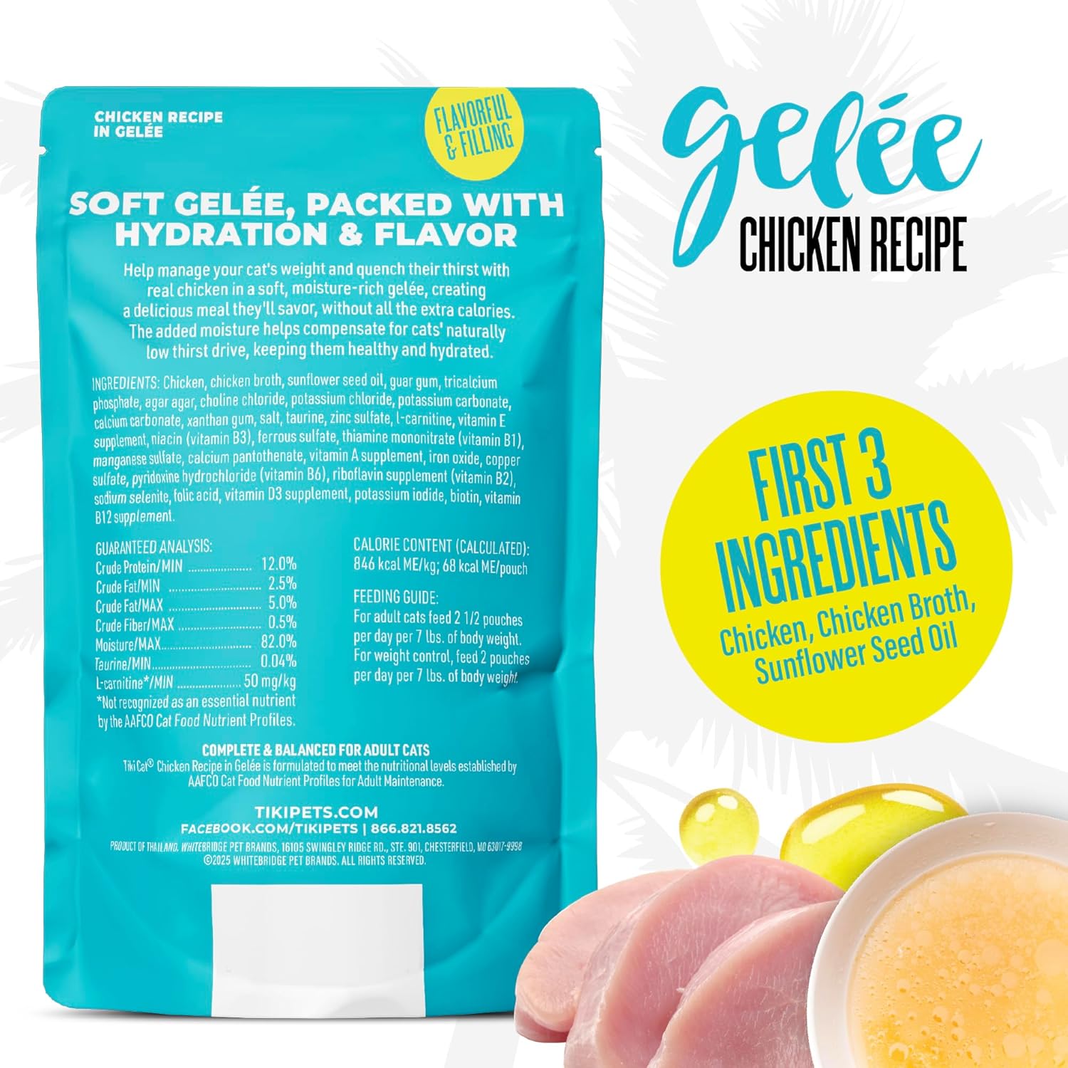 Tiki Cat Luau Lean Gelee Low-Fat Chicken Recipe in Gelee Wet Cat Food Pouch -  2.8 Oz - 12 Pack