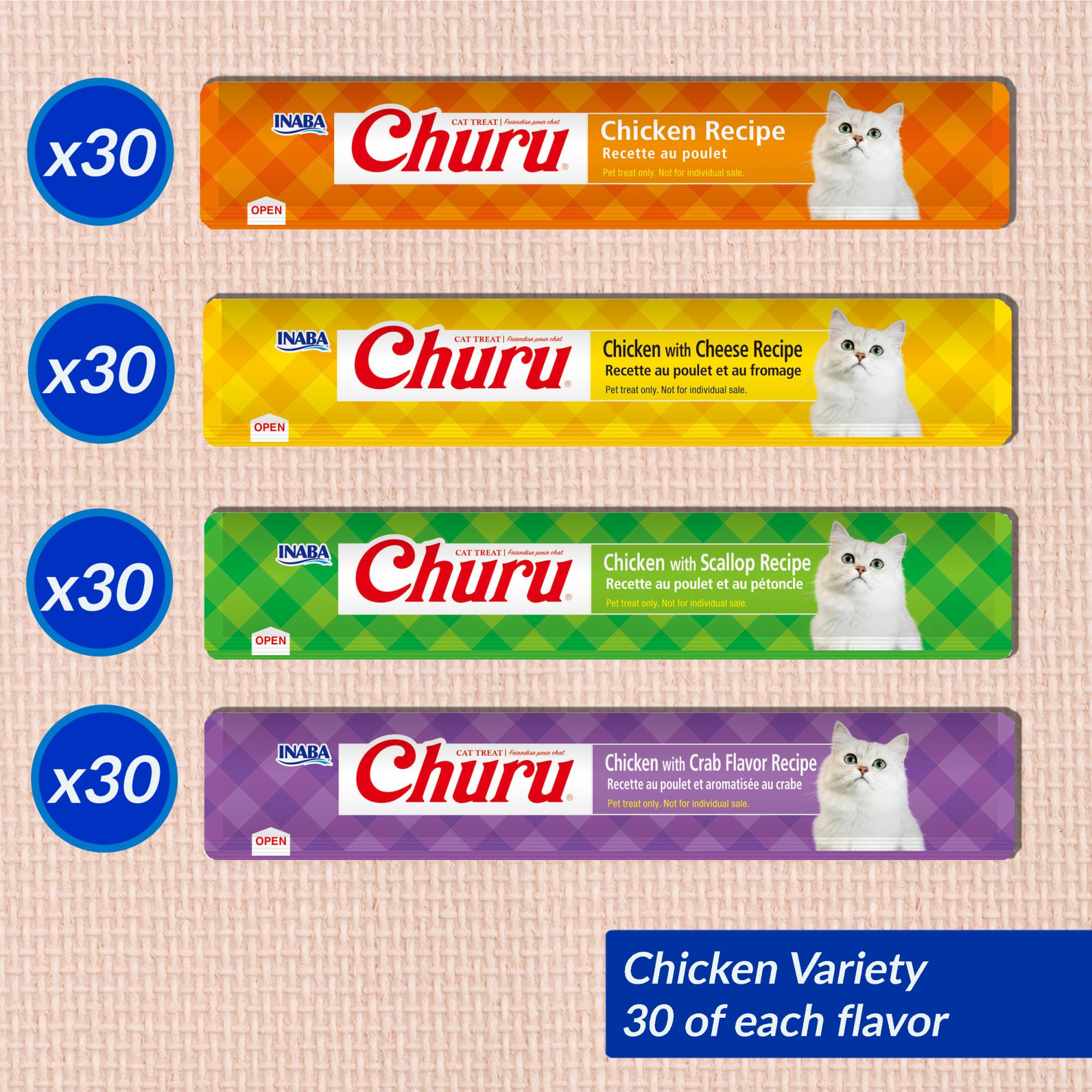 Inaba Churu Chicken Lickable and Squeezable Puree Cat Treat Pouches - Assorted - .5 Oz - Case of 20  