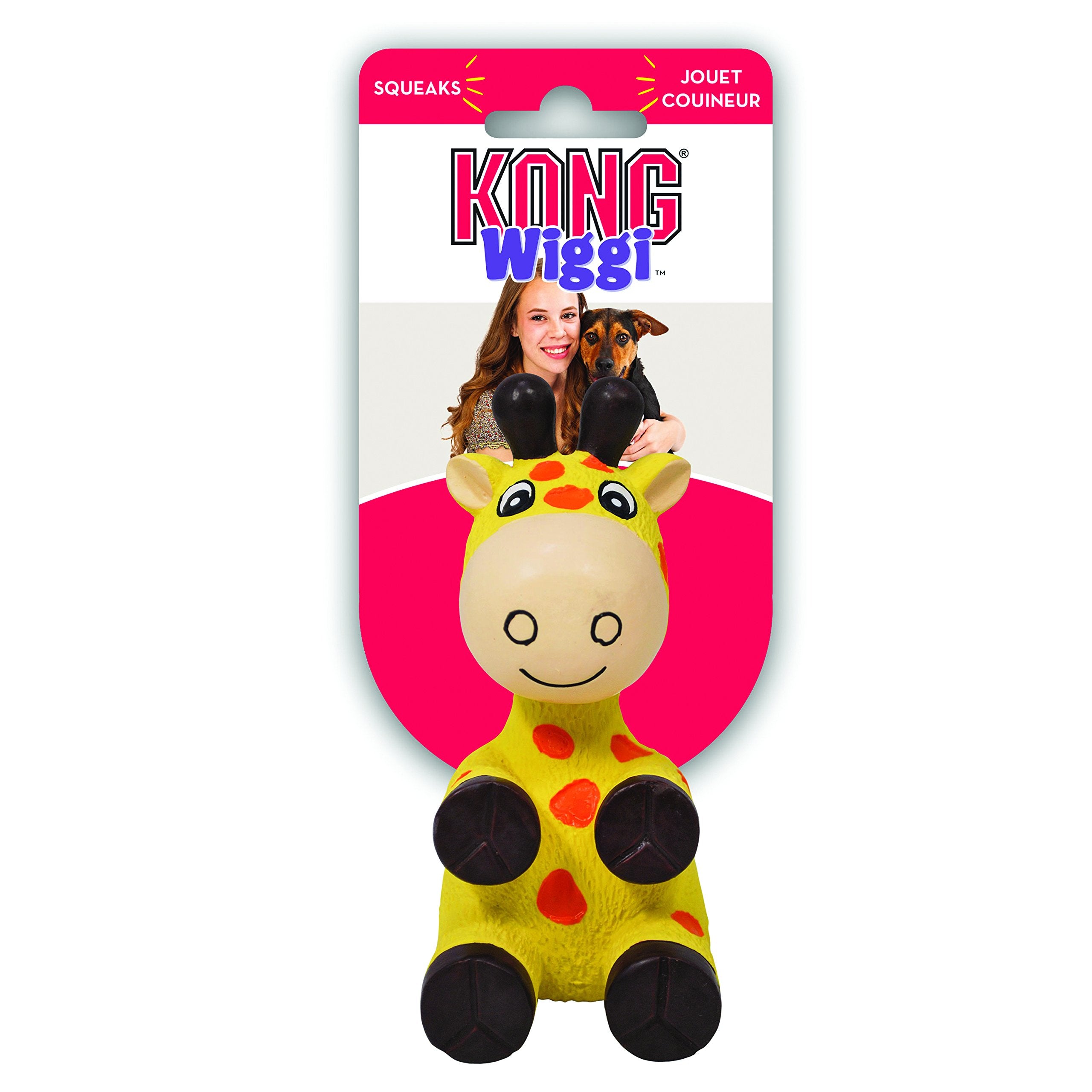 Kong Wiggi Giraffe Squeak and Chew Dog Toy - Yellow - Small  