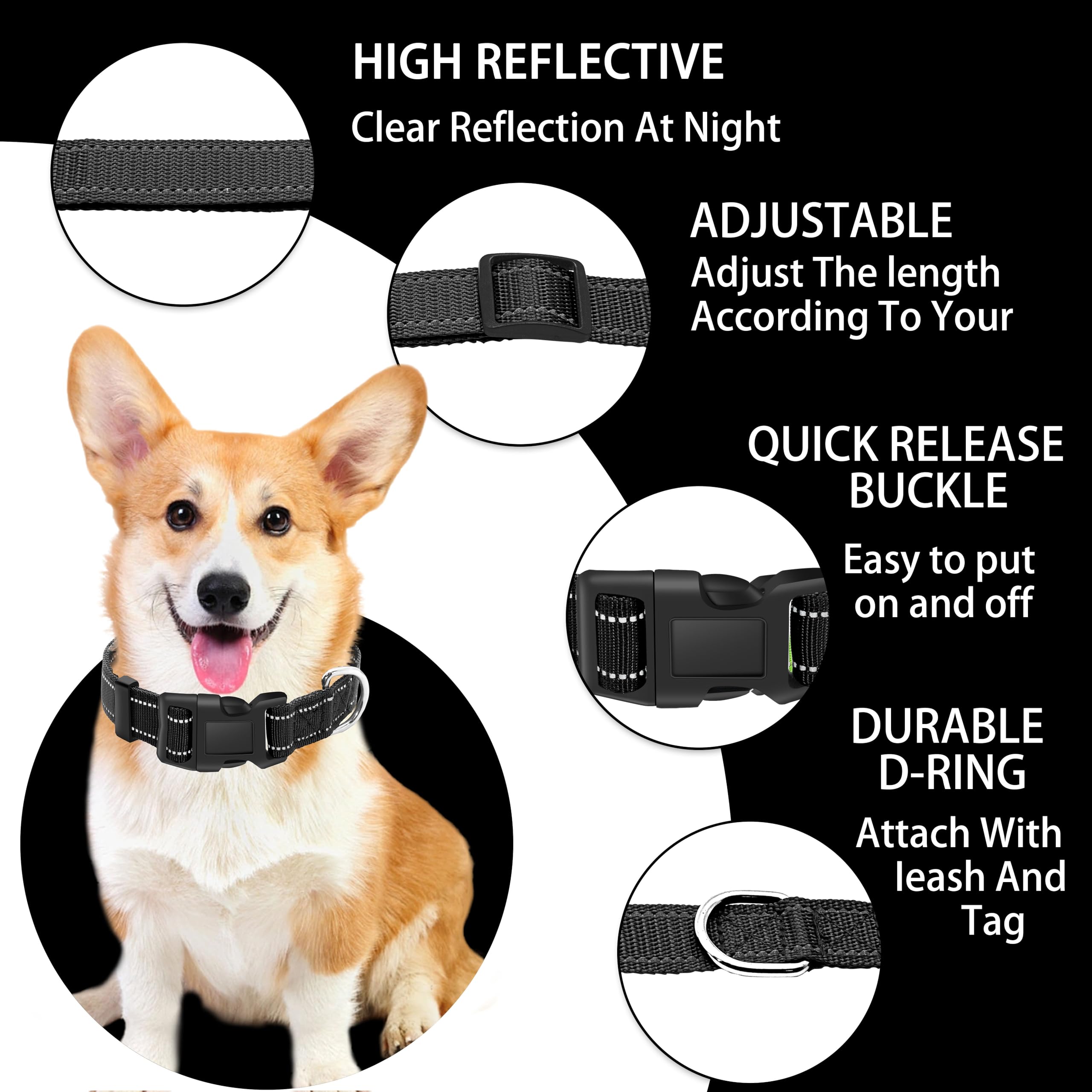 Sherpa Dog Collar with Built-in Leash - Black - X-Large  