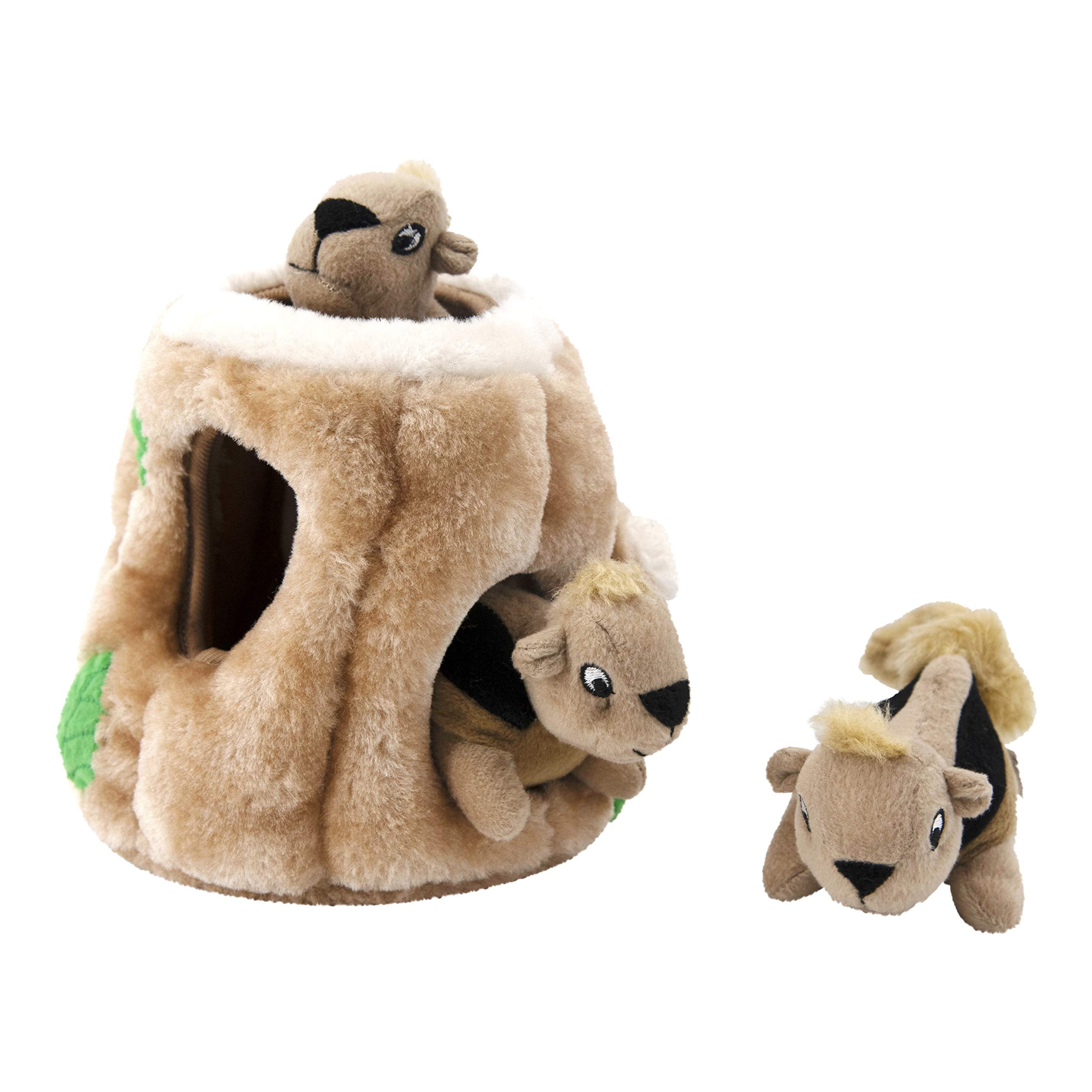 Outward Hound Hide-a-Squirrel Interactive Squeak and Plush Dog Toy - Brown - Medium  