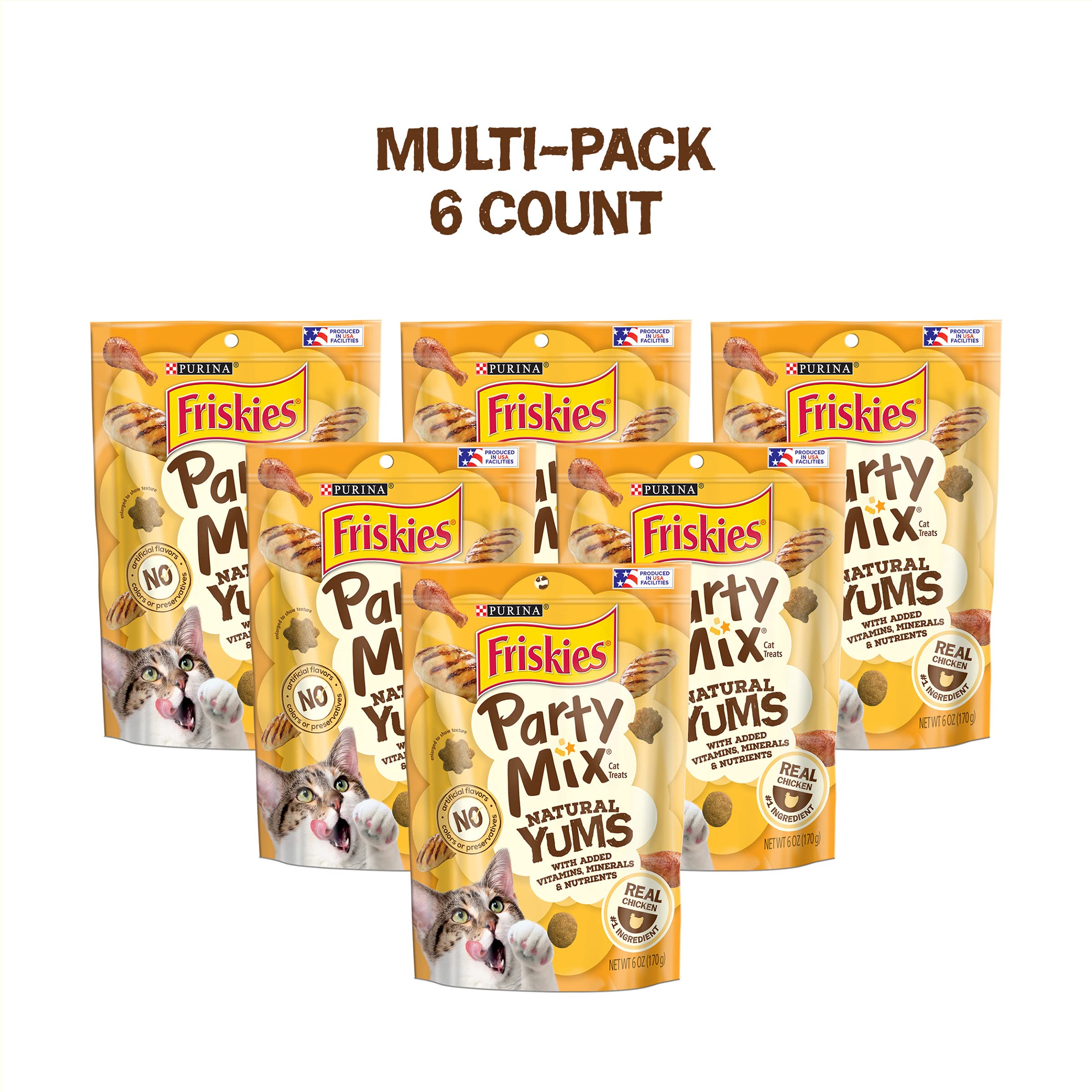 Purina Friskies Party Mix Natural Yums Chicken with Catnip and Vitamins Crunchy Cat Treats - 6 Oz - Case of 6  