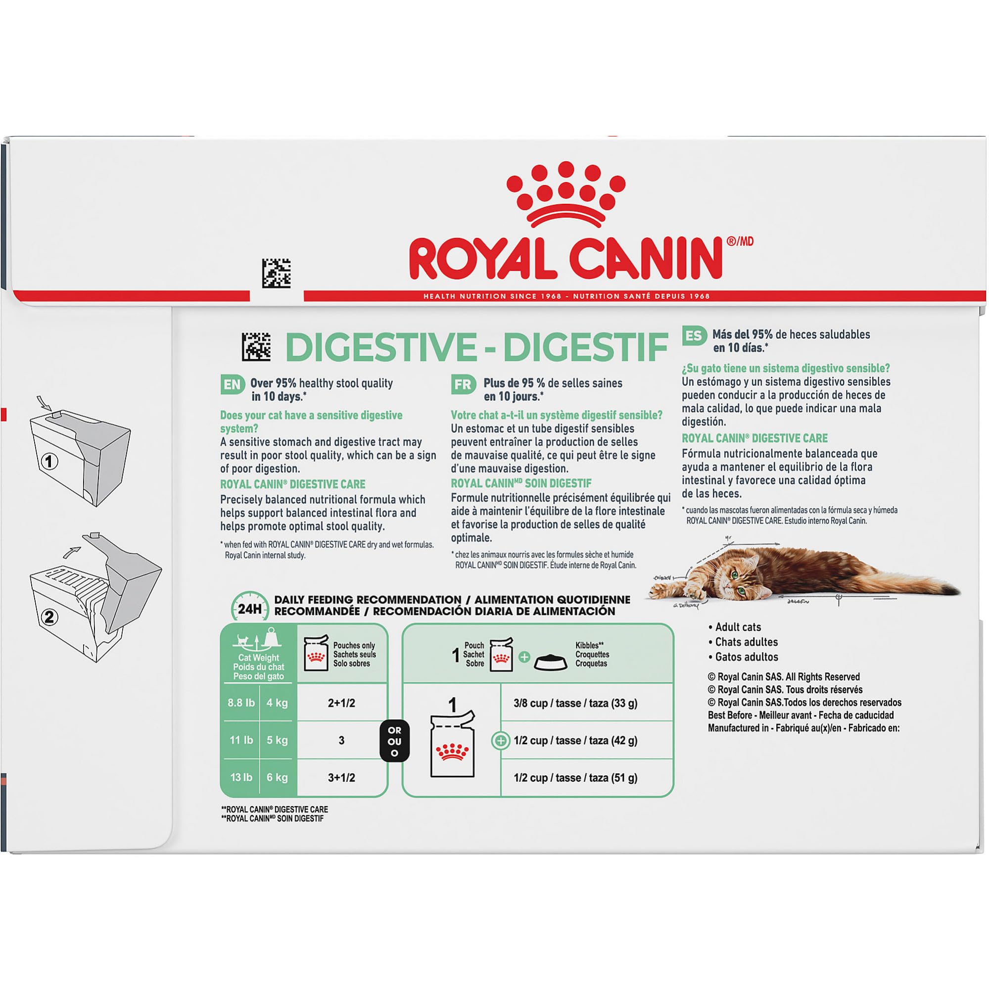 Royal Canin Feline Care Nutrition Digest Sensitive Chunks in Gravy Wet Cat Food Pouch - 3 Oz - Case of 12  