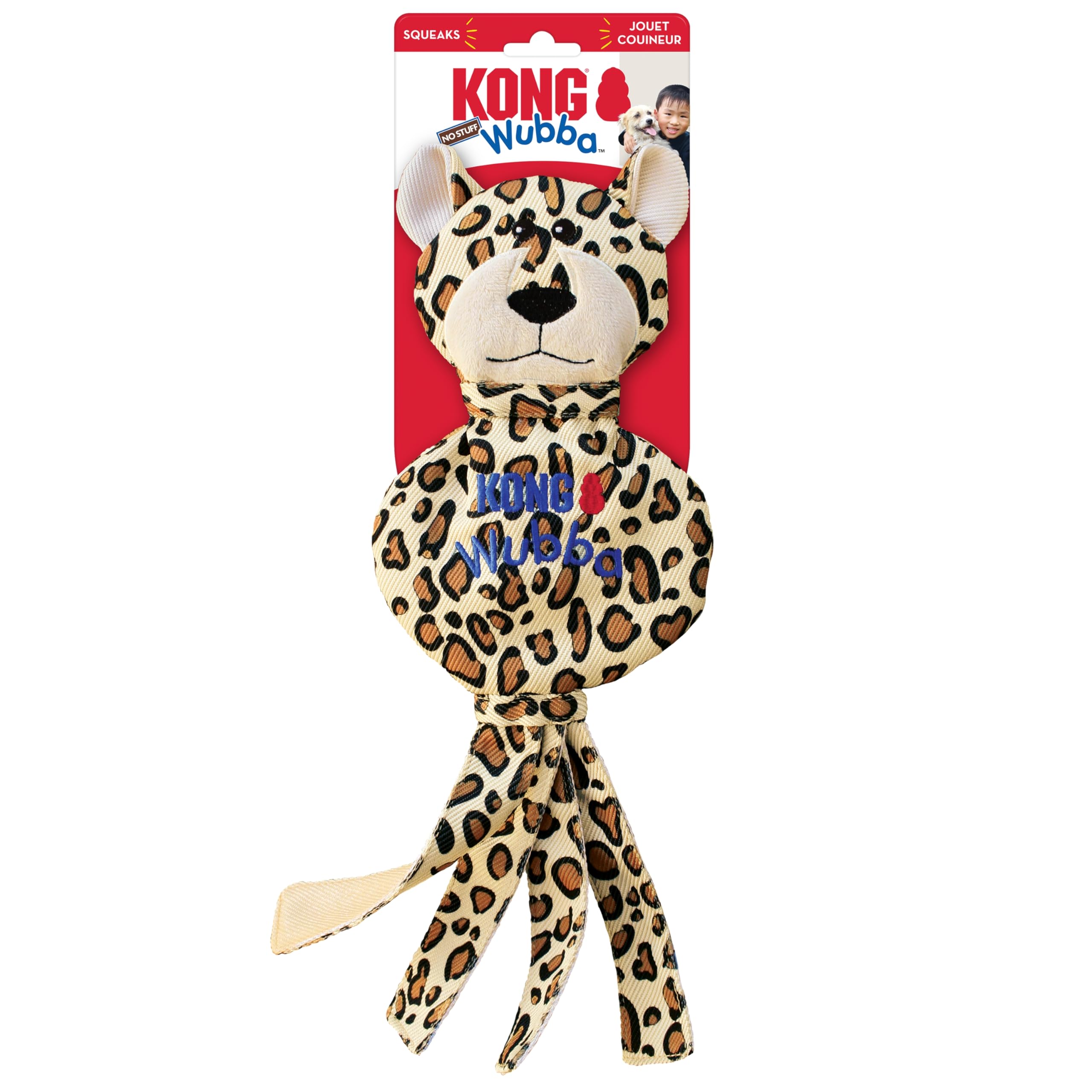 Kong Wubba Cheetah No Stuffing Squeak and Fetch Nylon Dog Toy - Large  