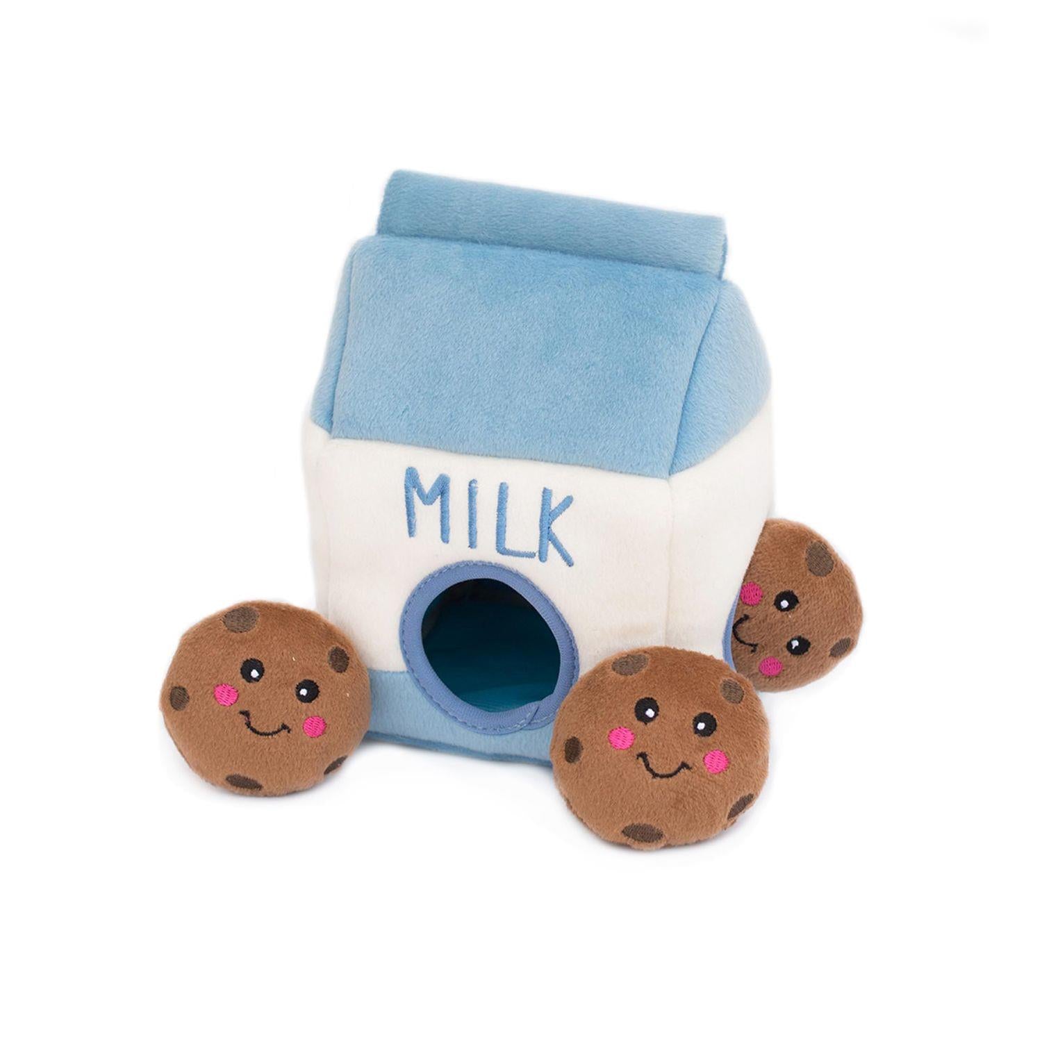 Zippy Paws Burrow Milk and Cookie Interactive Squeak and Plush Dog Toy  