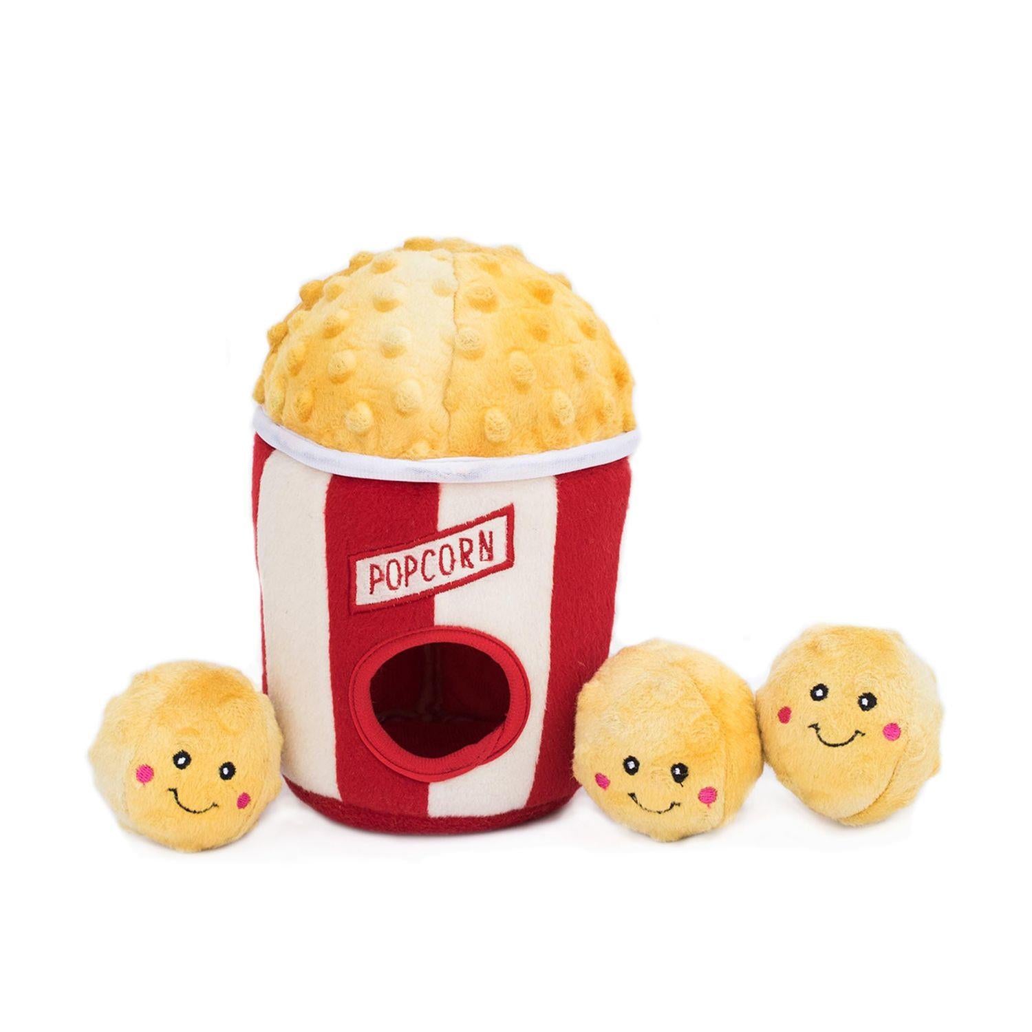 Zippy Paws Burrow Popcorn Bucket Interactive Squeak and Plush Dog Toy  