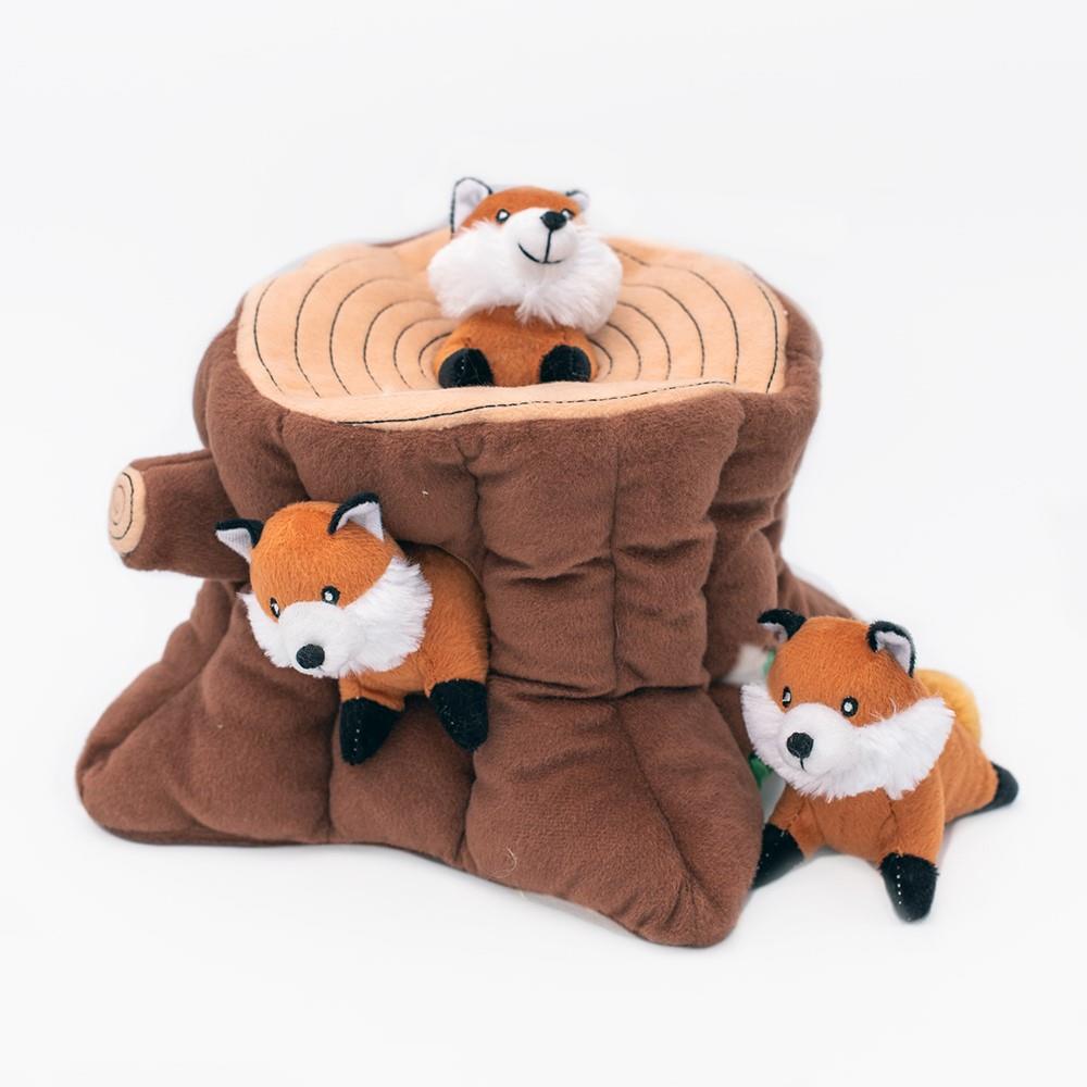 Zippy Paws Burrow Fox Stump Interactive Squeak and Plush Dog Toy - X-Large  