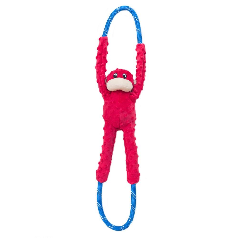 Zippy Paws RopeTugz Monkey Rope and Squeaky Plush Dog Toy - Red - Large  