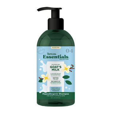 Tropiclean Essentials Collection PH Balanced and Hypoallergenic Goat's Milk Cat Puppy and Dog Shampoo - 16 Oz