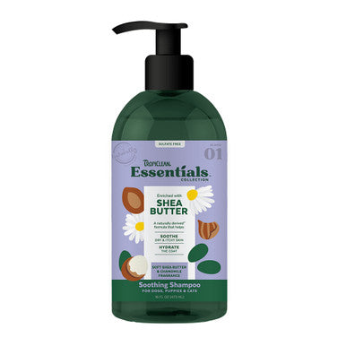 Tropiclean Essentials Collection Shea Butter and Chamomile Soothing and Hydrating Cat Puppy and Dog Shampoo - 16 Oz